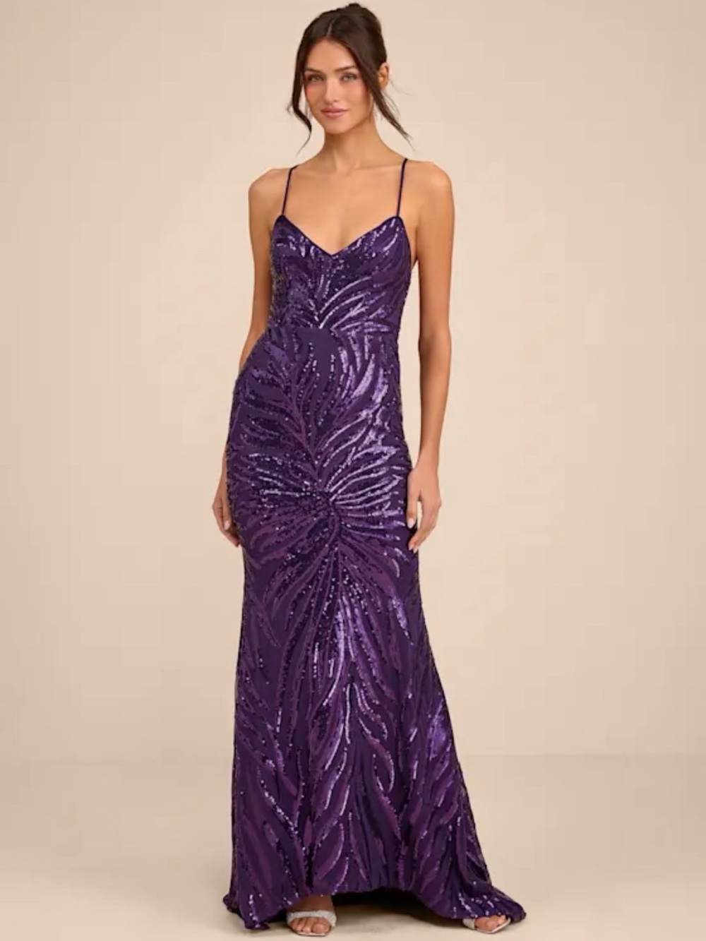 Lulus Sparkle 'til Dawn Dark Purple Sequin Lace-up Mermaid Maxi Dress - Size M